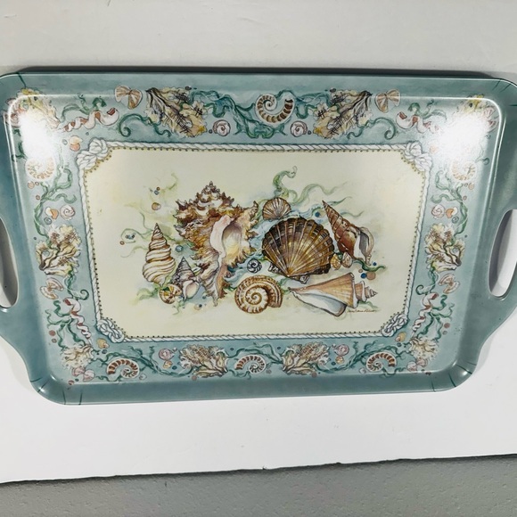 Melamine Tray Shell Beachs Home Essentials  Double Handled Platter Tray  18x11in - Picture 1 of 3